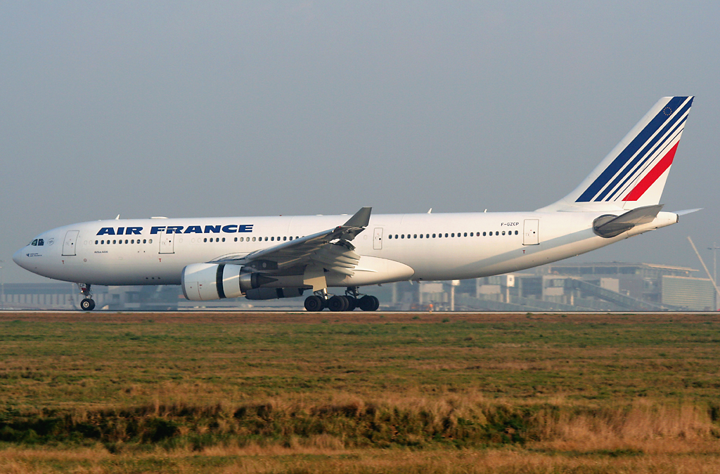 Air France Airbus A330-203, registration F-GZCP, the aircraft later lost as Flight 447, photographed landing at Paris Charles de Gaulle
