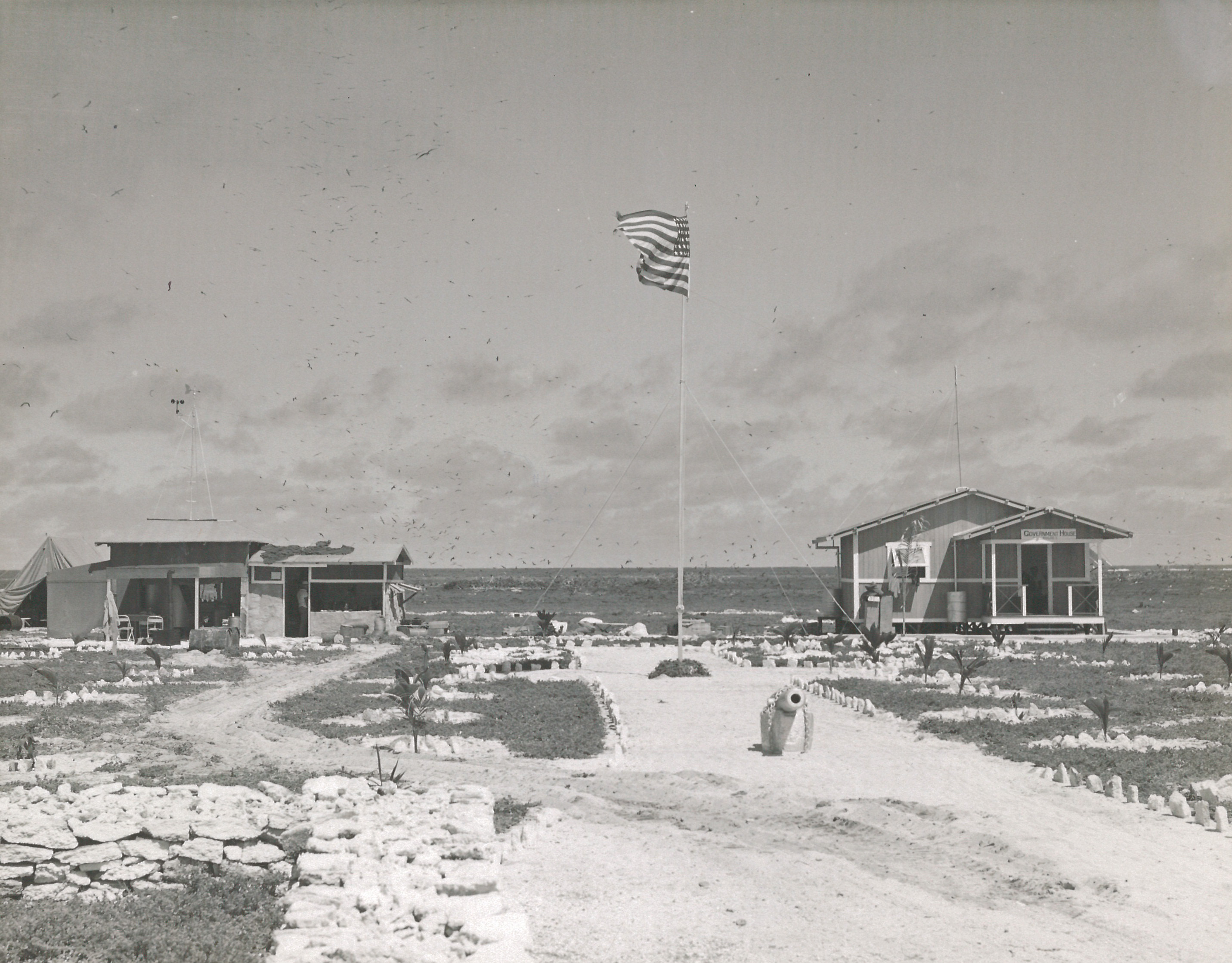 The small American colonization camp on Howland Island, photographed in January 1937, months before Earhart's planned arrival