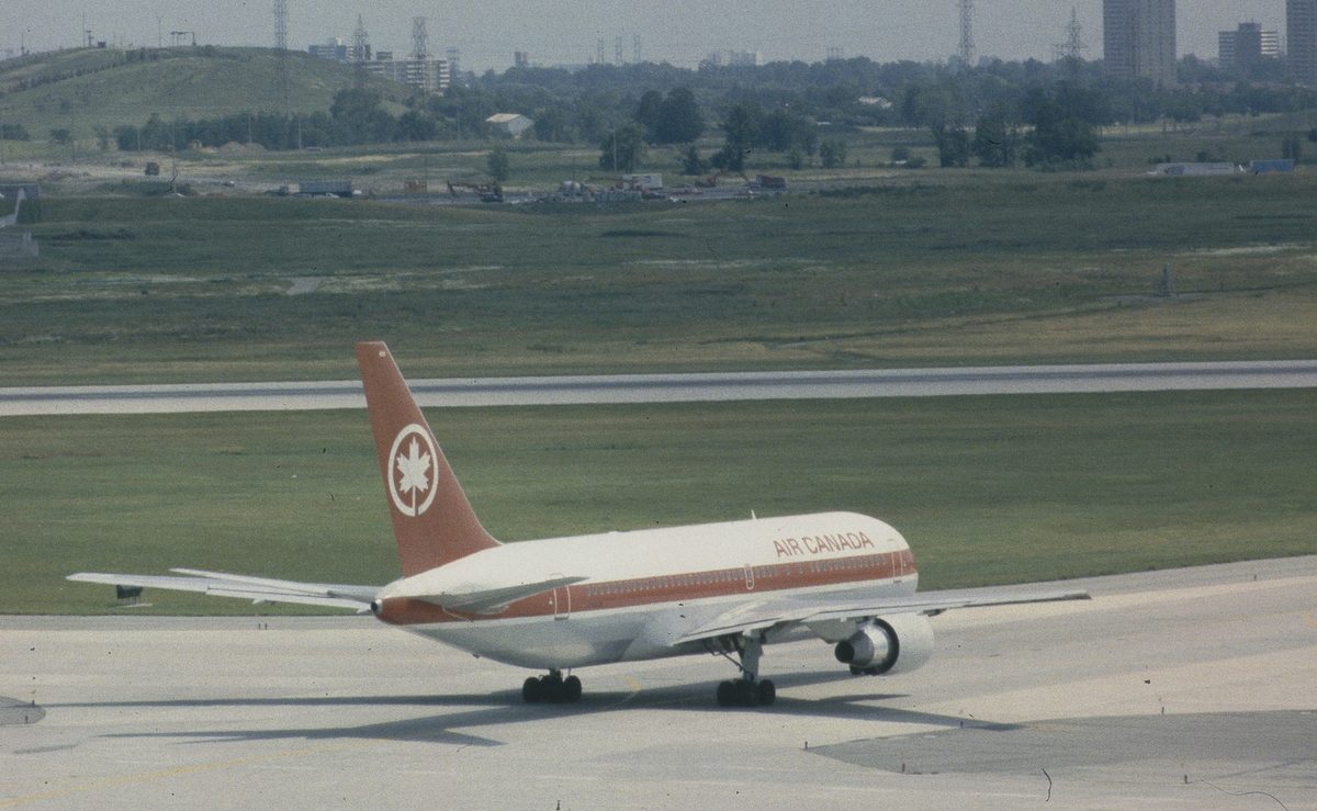 Air Canada Boeing 767-233 C-GAUN, the Gimli Glider, photographed at Toronto Pearson International Airport in July 1984, less than a year after the incident