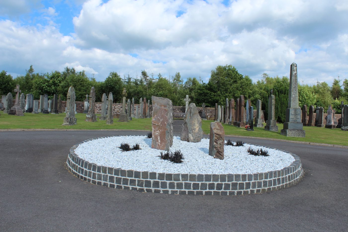 Memorial wall at Dryfesdale Cemetery, Lockerbie, inscribed with the names of the 270 victims of Pan Am Flight 103