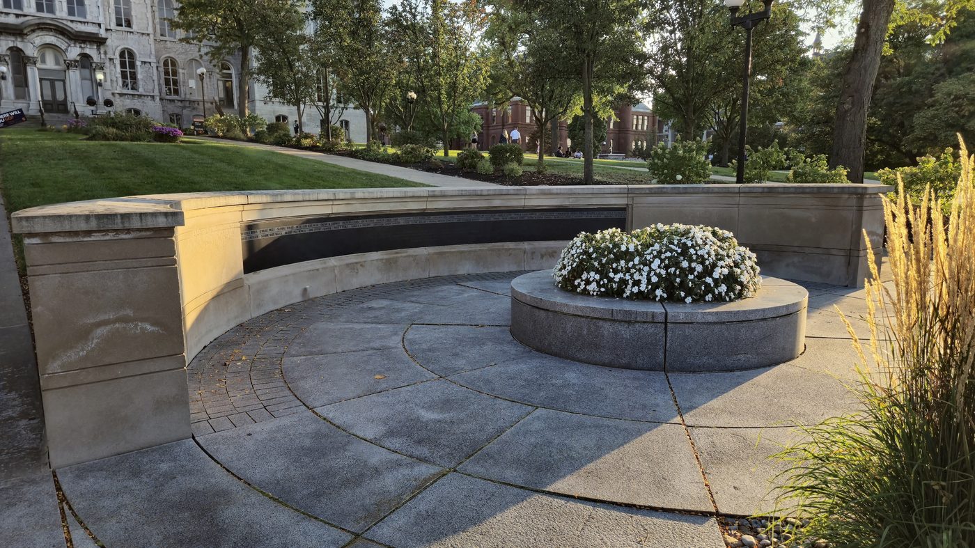 The Place of Remembrance at Syracuse University, inscribed with the names of the 35 Syracuse students lost aboard Pan Am Flight 103