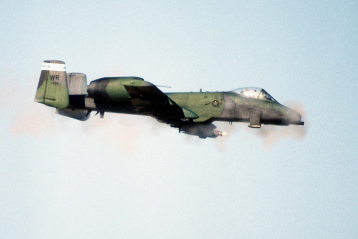 A Fairchild A-10A Thunderbolt II of the 81st Tactical Fighter Wing, the USAF unit stationed at RAF Woodbridge and RAF Bentwaters in December 1980