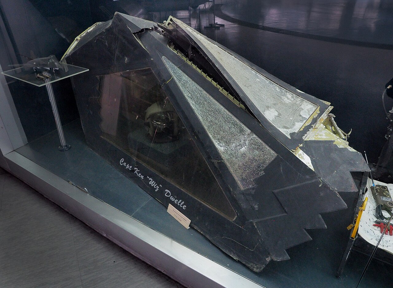 Wreckage of the F-117 shot down over Serbia in 1999, displayed at the Museum of Aviation, Belgrade