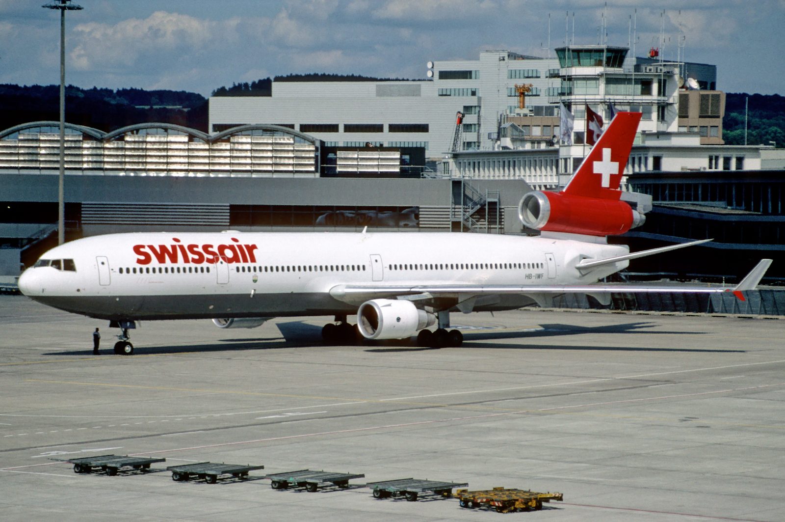 Swissair McDonnell Douglas MD-11, registration HB-IWF, photographed at Zurich in July 1998, seven weeks before the accident